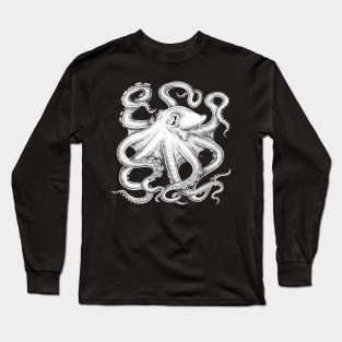 Octopus Kraken Black and White Ink Tentacles Long Sleeve T-Shirt